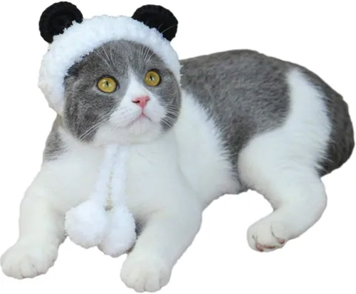 Vista 7 de POPETPOP Disfraz de oso panda para perro, calentador de cuello y diadema protector para gato y perro, talla S