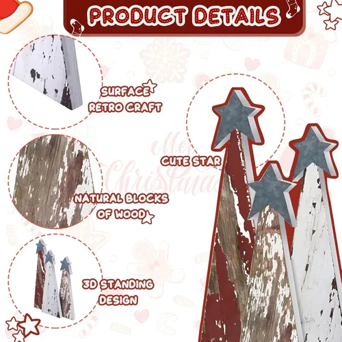 Vista 5 de Soaoo 3 piezas de decoración de mesa de árbol de Navidad rústico de madera para granja, pequeños árboles de Navidad de mesa, centros de mesa