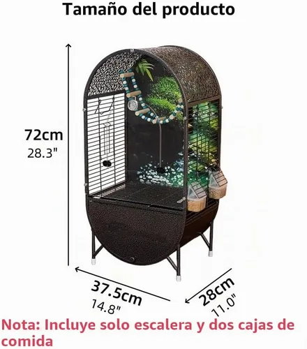 Vista 2 de DomeTop - Jaula para loros de hierro forjado, jaula para loros interiores, pajarero con puerta transparente, para loros pequeños, periquitos y Negro