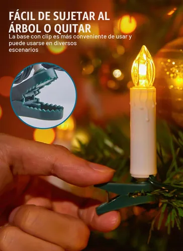 Vista 3 de Minetom Velas de Árbol de Navidad de 50 LED a Batería, Luces sin Llama de 48 Pies con Clip con 8 Modos, Cadena Blanca Cálida Impermeable para Blanco
