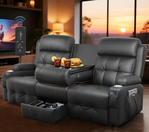Vista 18 de Sofá reclinable de dos plazas, asientos de cine en casa, sofá reclinable con USB, consola central, sillón reclinable de pared para caravana