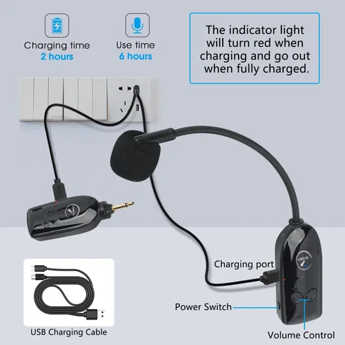 Vista 7 de Auriculares de micrófono inalámbrico 2.4G, micrófono inalámbrico UHF y micrófono de mano 2 en 1, rango de 165 pies, conectores de 0.138 in y 0.250
