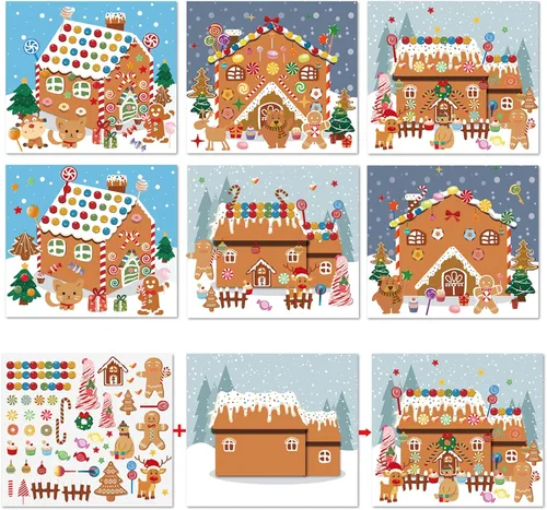 Vista 7 de VABAMNA Artículos de Fiesta de Navidad para Niños - 30 Hojas Haz una Casa de Pan de Jengibre Pegatinas de Manualidades DIY Escenas para Actividades