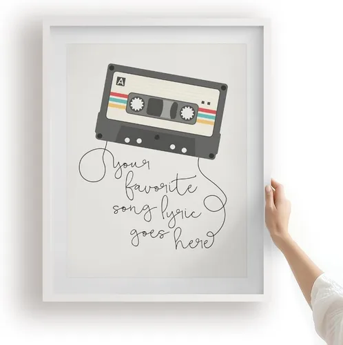 Vista 4 de Custom 80s Song Lyrics Wall Art, Retro Music Quote Cassette Tape Poster 11x14" Unframed Print