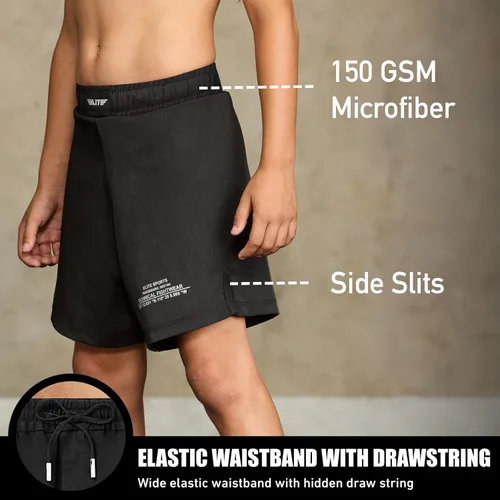 Vista 2 de Elite Sports Pantalones cortos de entrenamiento para niños MMA BJJ No GI UFC, pantalones cortos deportivos para niños y niñas, pantalones cortos