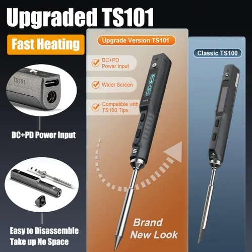 Vista 2 de Kit de estación de soldador original TS101 de UY CHAN, actualizado de TS100, DC 65W, PD 45W, mini soldador eléctrico portátil inteligente