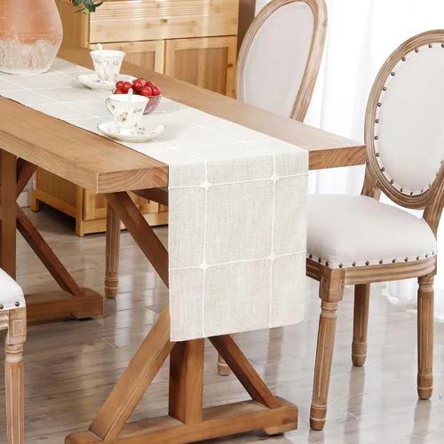 Vista 9 de NEWISHER Camino de mesa pequeño bordado rústico a cuadros de 36 pulgadas 13x36inch Table Runners, Farmhouse Checkered Coffee Table Runners, Runner