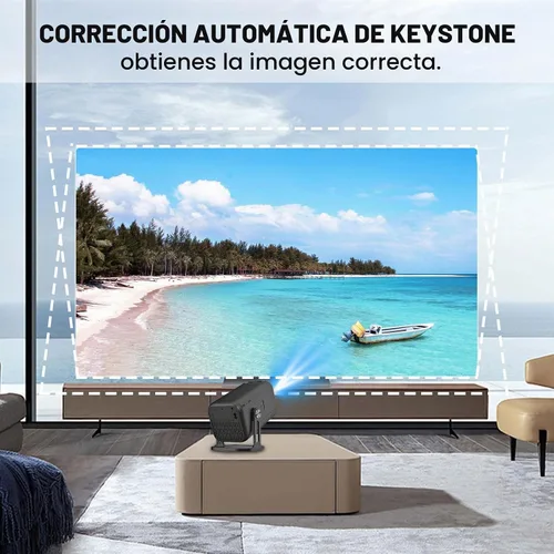 Vista 5 de Mini proyector con WiFi y Bluetooth, soporte para proyector portátil 4k 1080P HD, 250 ANSI, corrección trapezoidal automática, giratorio 180°
