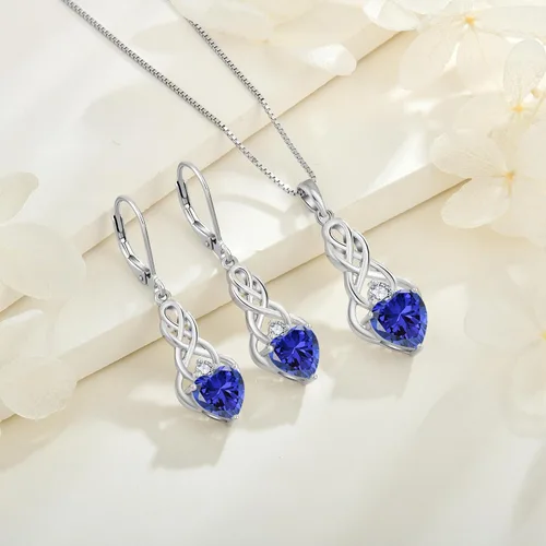 Vista 4 de FJ Infinity Celtic Knot Necklace 925 Sterling Silver Heart Birthstone Pendant Irish Good Luck Jewelry Gifts for Women