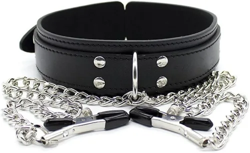 Vista 5 de Abrazaderas de pezón de fantasía Clips de cadena de metal arnés de cuerpo joyería pezón juguetes con cuello y amor coqueteo coqueteo cuero mano