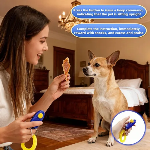 Vista 6 de BUBBLE-FLY Clicker de entrenamiento para perros con correa para la muñeca, ayuda eficaz para la obediencia para ladrar, sentarse, permanecer. Humano