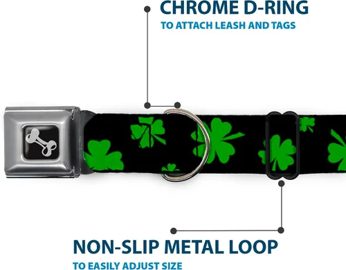 Vista 5 de Buckle-Down Collar de perro Hebilla de cinturón de seguridad St Pats Clovers Scattered2 Negro Verde Multicolor, DC-W34594-S, 1 pulgada de ancho - se