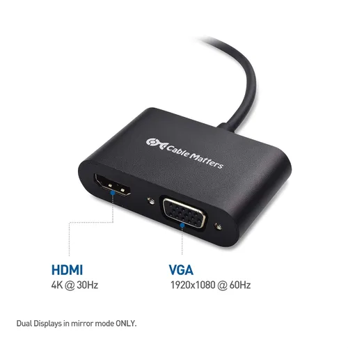 Vista 2 de Cable Matters Adaptador USB C a HDMI VGA de aluminio para Surface Pro 7, MacBook Pro, Dell XPS 13 y más, compatible con Thunderbolt 4 / USB4