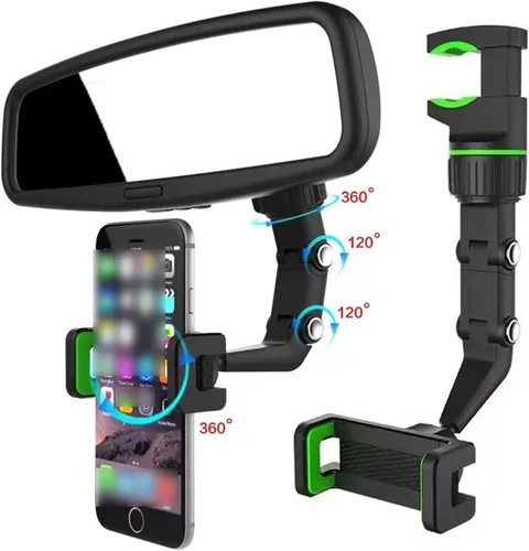 Vista 2 de Soporte para teléfono para espejo retrovisor, soporte universal ajustable de 360°, soporte universal de 360 grados, soporte para teléfono celular