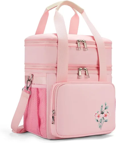 Vista 8 de HSHRICH Lonchera aislada para mujeres/hombres, doble compartimento, impermeable, reutilizable, grande, para adultos, bolsa enfriadora de gran