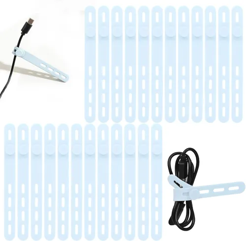 Vista 10 de Donruby 24 bridas de silicona – Reutilizables y lavables con hebillas de bloqueo, correas ajustables de organización de cables, organizador de Blanco