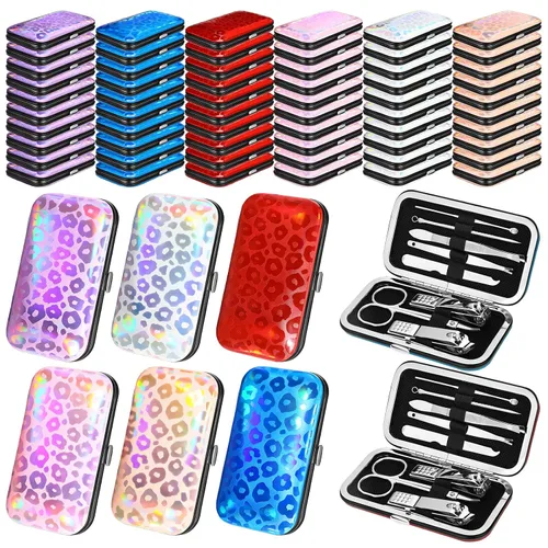 Vista 9 de Juego de 60 manicura a granel, 8 en 1 de acero inoxidable cortaúñas con estuche, regalos de agradecimiento para la semana de la enfermera, día