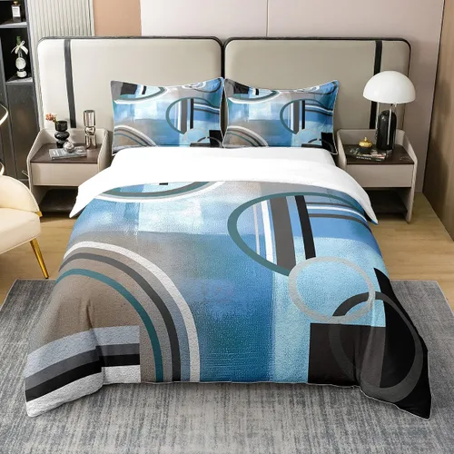 Vista 15 de Erosebridal Juego de ropa de cama de 100 % algodón a cuadros para niños y niñas, funda de edredón a cuadros, funda de edredón moderna geométrica