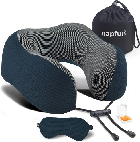 Vista 12 de napfun Almohada cervical para viajar, almohada cervical de viaje mejorada para avión, almohada de viaje de espuma viscoelástica 100% pura