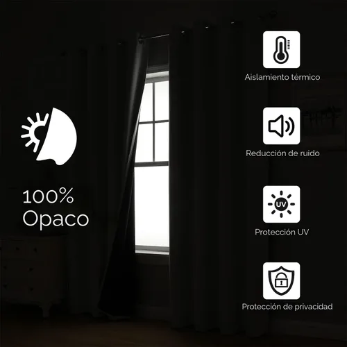 Vista 2 de ChrisDowa Cortinas 100% opacas de 63 pulgadas de largo para dormitorio con forro negro, 2 capas gruesas totalmente opacas con aislamiento térmico