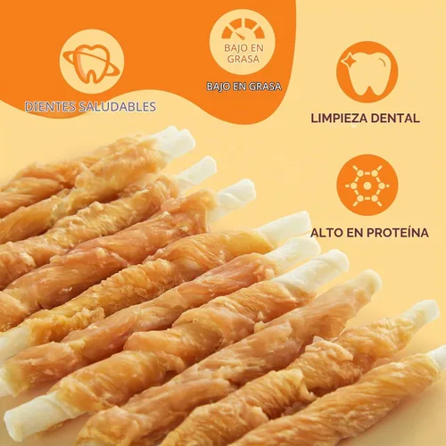 Vista 4 de Jungle Calling Golosinas para perros, palitos de cuero crudo envueltos en pollo para perros, deliciosas y nutritivas golosinas de recompensa
