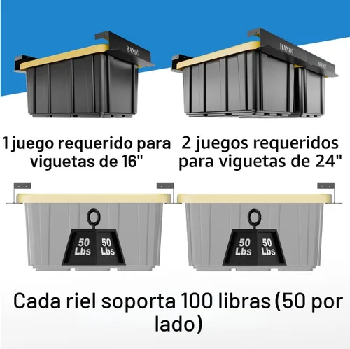 Vista 5 de Estante de almacenamiento de garaje con base en Estados Unidos, rieles de techo de metal resistente conectables, sistema de estantería