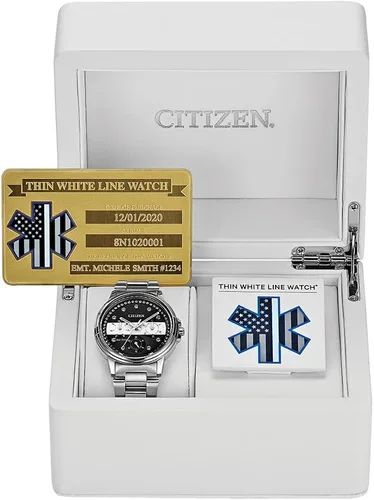 Vista 4 de Citizen Reloj de mujer Thin White Line con esfera multifunción para mujer FD2048-55E EMT Personal médico Plateado Citizen Thin White Line para hombre
