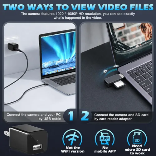 Vista 5 de Cámara del cargador del USB, 1080P HD cámaras de seguridad inteligentes