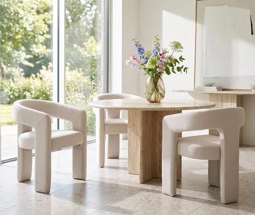 Vista 26 de RIVOVA Silla de comedor moderna de barril, silla lateral acolchada en lino con brazos cómoda para tocador, silla para comedor, sala de estar