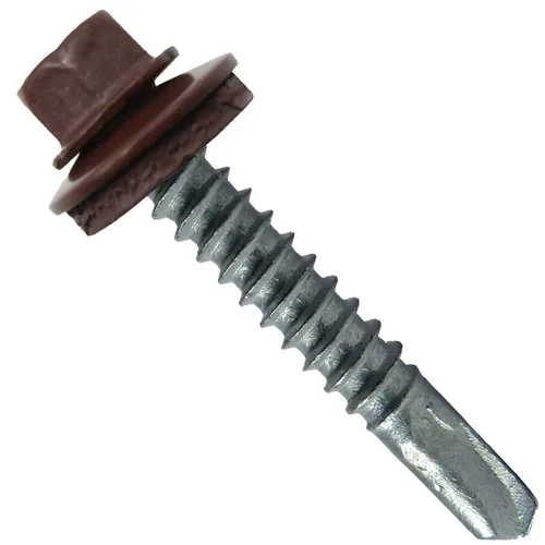 Vista 9 de 12 tornillos para techos de metal ABC gris tipo 3 de 1-1/2 pulgadas, punta de taladro de cabeza hexagonal, arandela EPDM de 9/16 pulgadas. 1 bolsa