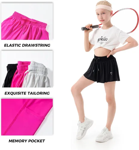 Vista 4 de PUPIU Pantalones cortos atléticos fluidos para niñas, pantalones cortos deportivos de mariposa, pantalones cortos de verano, ropa de preparación