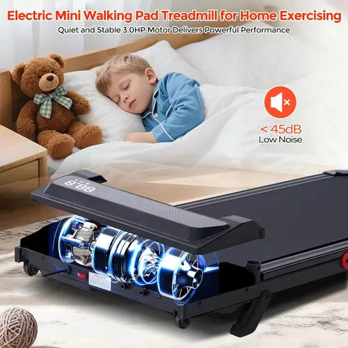Vista 9 de Portable Walking Pad Treadmill with Incline, Small Walking Pad with Handle Bar, Treadmills for Home Small Space, 3.0HP Electric Small Mini Treadmill