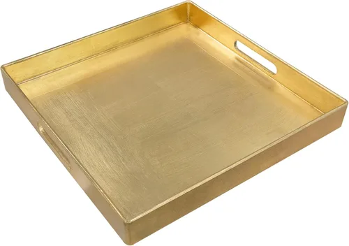 Vista 9 de MAONAME Bandeja Decorativa Dorada con Asas, Bandeja de Servir de Papel Aluminio para Otomana, Bandejas de Café Rectangulares para Sala de Estar