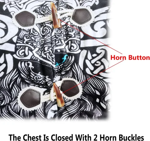 Vista 6 de WSXJJ Abrigo con capucha de tatuaje de lobo vikingo Fenrir en 3D, abrigo nórdico de cachemira sintética para hombre, chaqueta de invierno de media