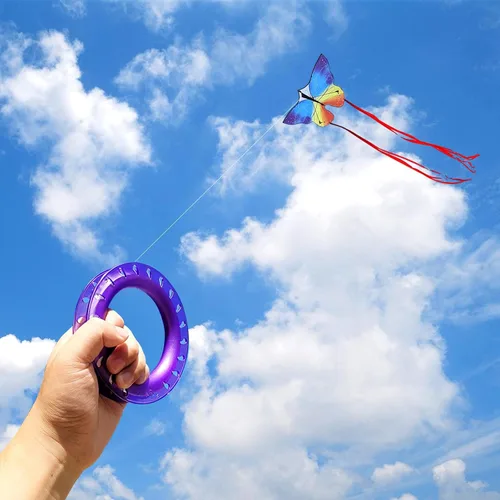 Vista 6 de Juego de cometas de aro para niños: carrete, mango y línea de 300 pies para cada bobinador de carrete de cometa