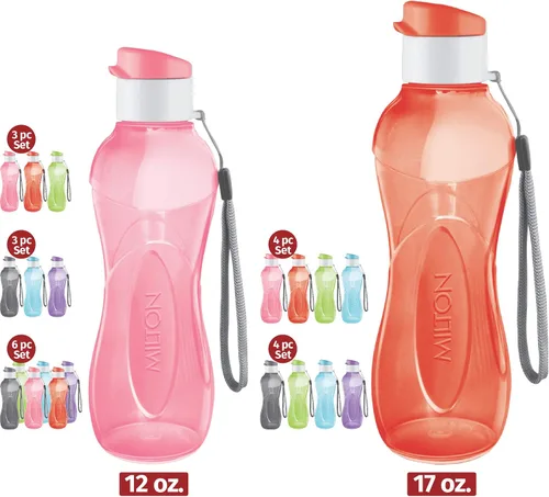 Vista 3 de MILTON Botella de agua para niños, reutilizable, a prueba de fugas, de 17 onzas, paquete de 4 botellas de plástico de boca ancha, botella grande
