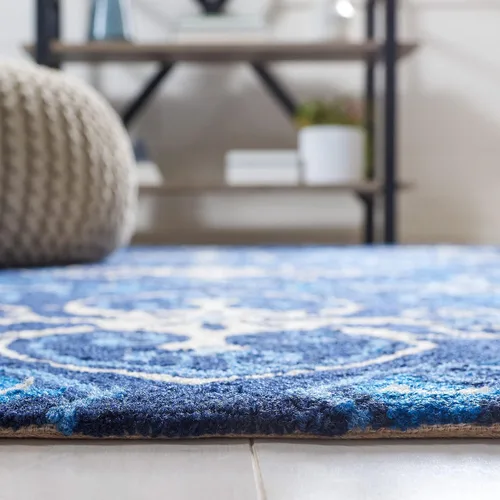 Vista 5 de SAFAVIEH Four Seasons Collection FRS232A - Alfombra de pasillo floral enganchada a mano, 2 pies 3 pulgadas x 8 pies, color azul marino/marfil