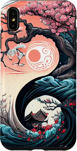 Vista 11 de Funda para iPhone 11 Pro Max Yin Yang Cherry Blossom Bonsái y Great Wave