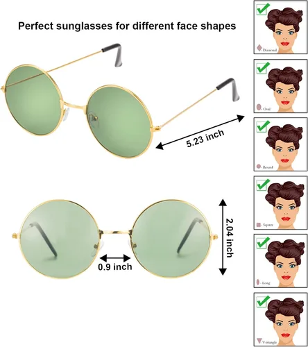 Vista 2 de 28 pares de gafas de sol hippie redondas de colores gafas de discoteca de los años 70 trajes de sol geniales para fiestas de mujeres y hombres