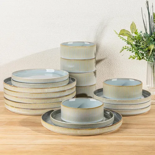 Vista 56 de TheTerra Juego de vajilla de cerámica para 4, juego de 12 platos y cuencos ligeros de porcelana, resistente a los arañazos, apto para horno