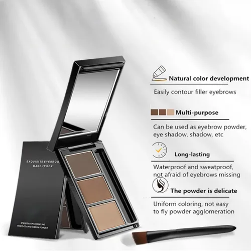 Vista 3 de Polvo de cejas disco de cejas de tres colores impermeable para cejas, kit de maquillaje de cejas para dar forma a las cejas naturales