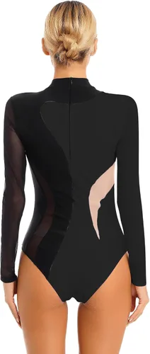 Vista 12 de iiniim Leotardo de malla para mujer, con diamantes de imitación, de malla, de manga larga, leotardos de gimnasia