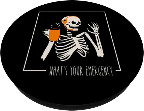 Vista 2 de Cuál es tu emergencia Funny Skeleton 911 Dispatcher Humor PopSockets Standard PopGrip