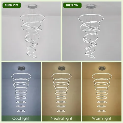 Vista 21 de Benkut Lámpara de Araña de Anillo LED Moderna Negra para Comedor, Lámpara de Araña de Techo Circular Empotrada Regulable con Control Remoto