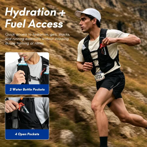Vista 2 de Chaleco de hidratación para correr Haimont, paquete ligero de 5L para mujer y hombre, para correr en senderos Bounce-Free Fit, Front Fuel Storage
