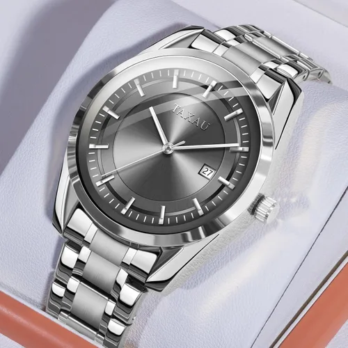 Vista 7 de Taxau Watch for Men, Waterproof Date Dress Large Face Classic Men's Wrist Watch, Minimalist Stainless Steel Analog Quartz Men's Silver Watch