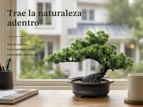 Vista 4 de Árbol bonsái de enebro artificial para decorar interiores para casa u oficina