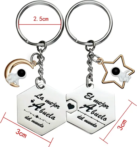Vista 2 de LParkin 2 llaveros para abuelos acero inoxidable, regalo abuelo, regalos para abuelas, colgante con grabado, juego de llaveros regalos de Navidad