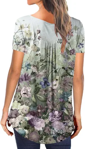 Vista 6 de Womens Summer Tops 2024 Dressy Short Sleeve Button V Neck T Shirts Business Casual Beach Outfits Clothes Loose Soft Cute Tees