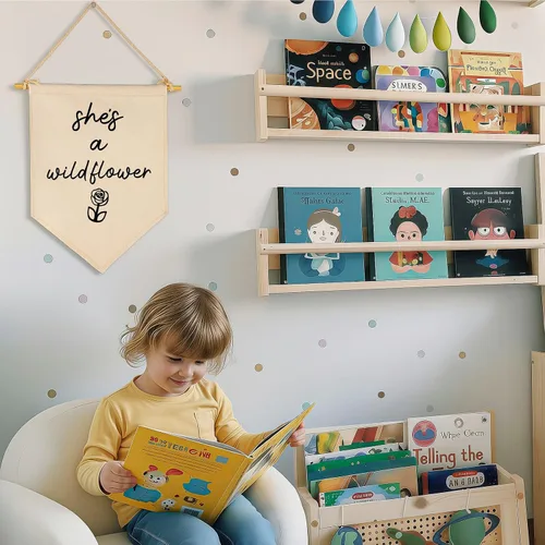 Vista 4 de Arte de flores - Bandera con letrero de regalos para bebés recién nacidos, niñas y niños - Decoración de pared con banderines para habitación
